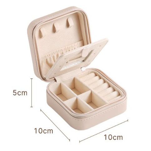 White Mini Travel Jewelry Box with Mirror - 10x10x5cm Portable PU Leather Organizer for Rings, Earrings, Necklaces, Anti-Tarnish Velvet Interior, Compact — image 4