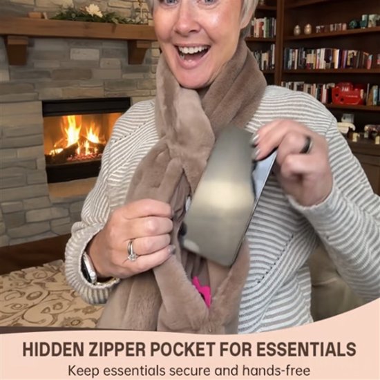 Scarf with Concealed Zipper Pocket - Secure Storage Pocket for Keys & Cards - Downy Soft & Warm - White โ image 2