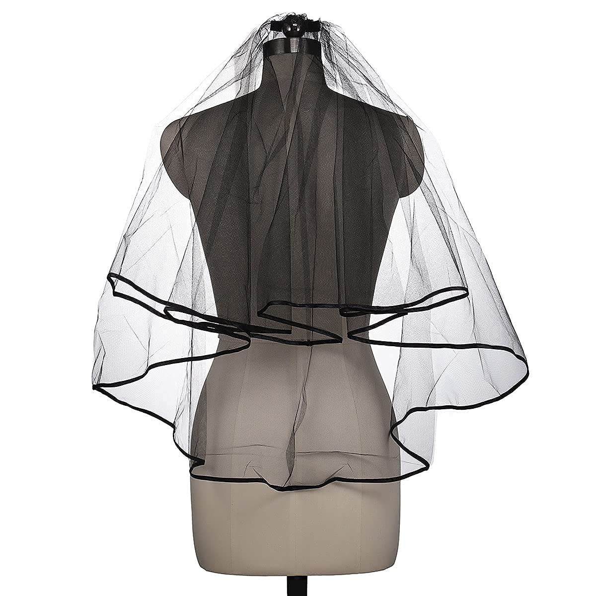 Bridal veil, wedding dress, women's black chiffon short veil, satin ribbon border, suitable for bridal bachelor parties — image 4
