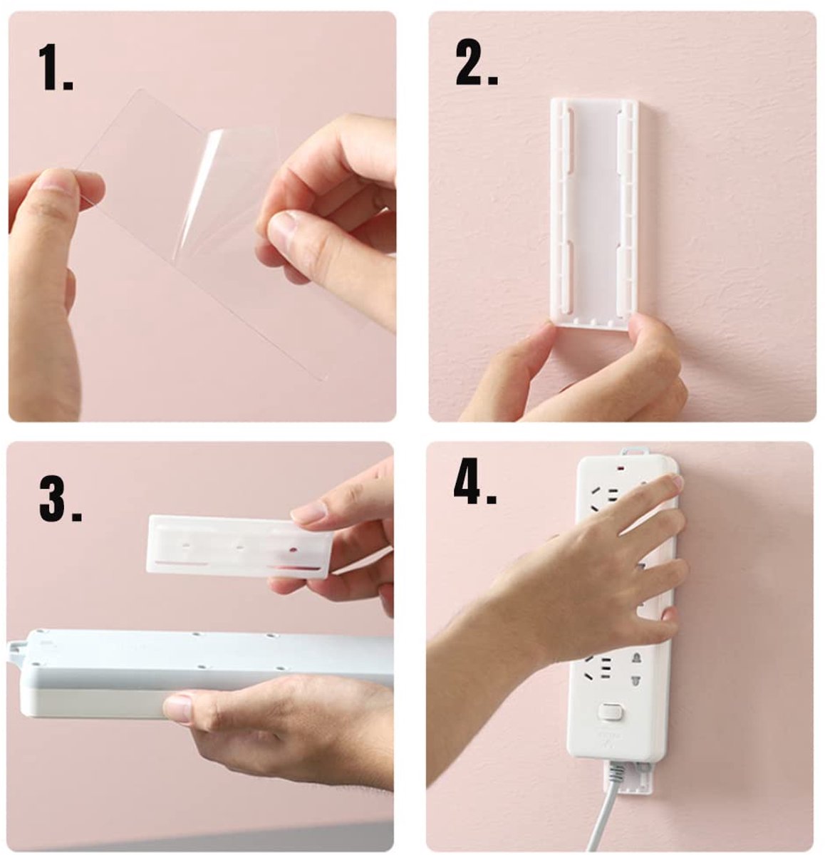 Self-adhesive - Desk socket holder - No perforation - Self-adhesive socket holder - Cable management - No perforation surge protection - Power strip holder โ image 4