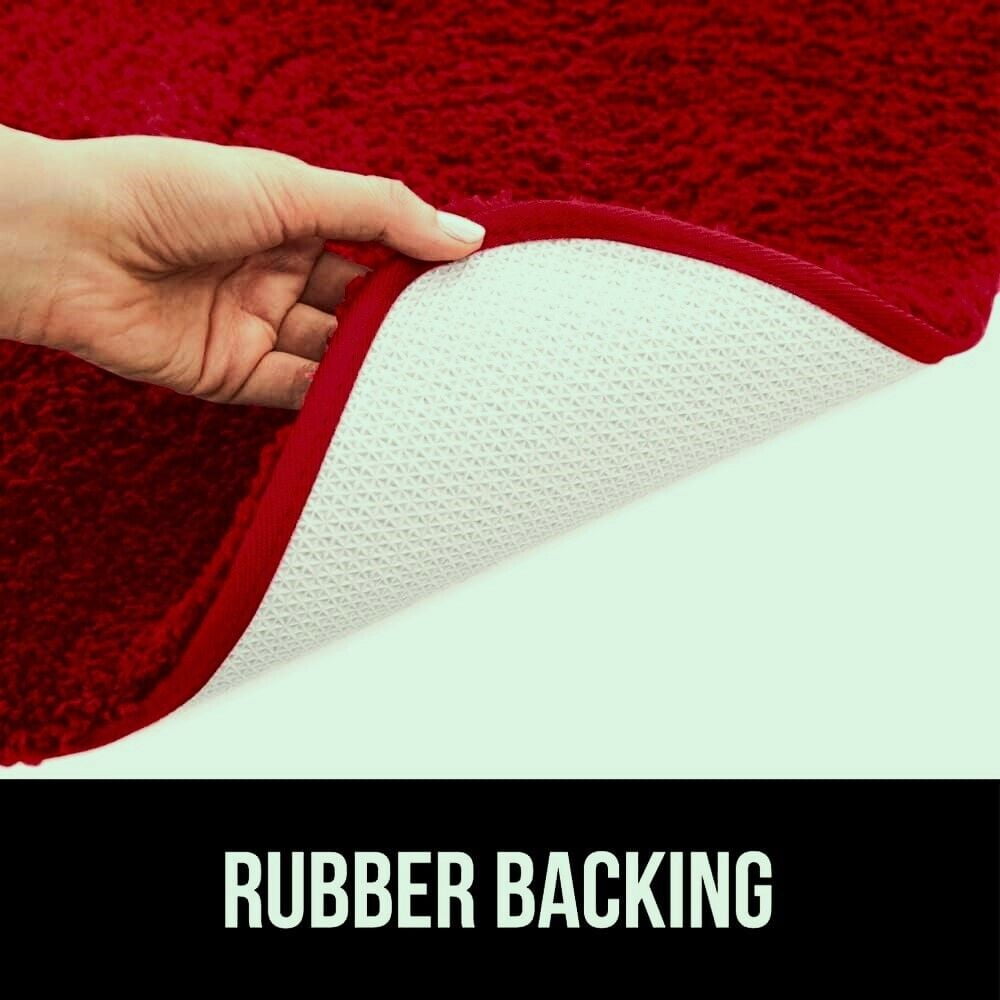 Modern Solid Print 3-Count Grey Polyester Bath Rugs, 18 x 28, Non-Slip Backing Red — image 3