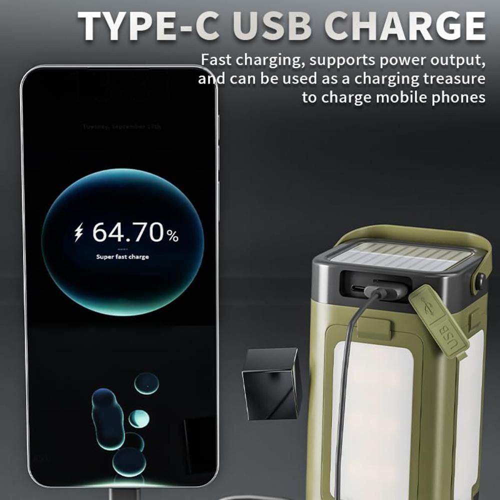 LED Camping Lantern with Solar Panel Type C Charging and Expandable Panels โ image 3