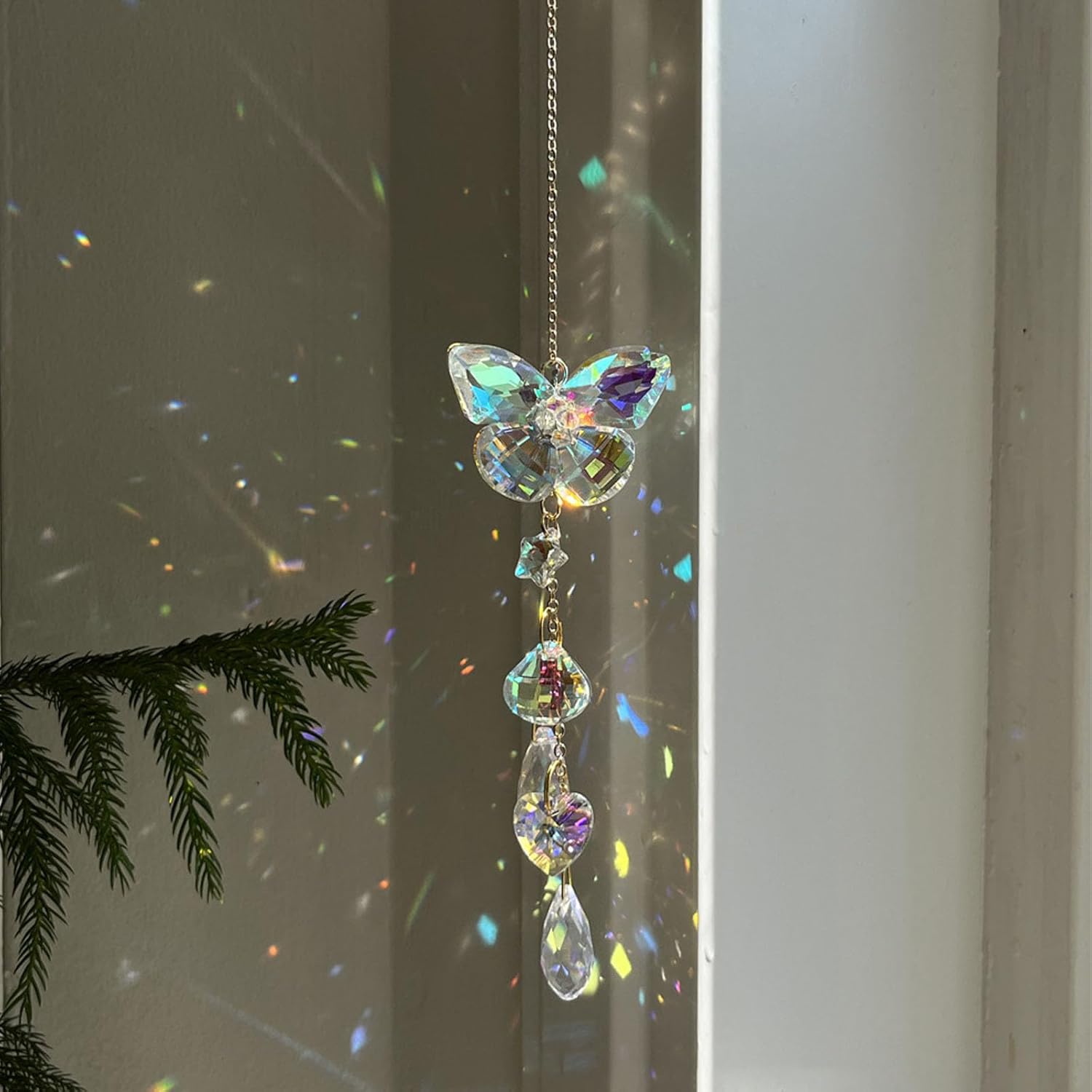 Crystal Butterfly Sun Catcher Window Hanging Decoration Rainbow Maker, Car Mirror Hanging Accessories, Rear View Mirror Hanging Décor — image 4