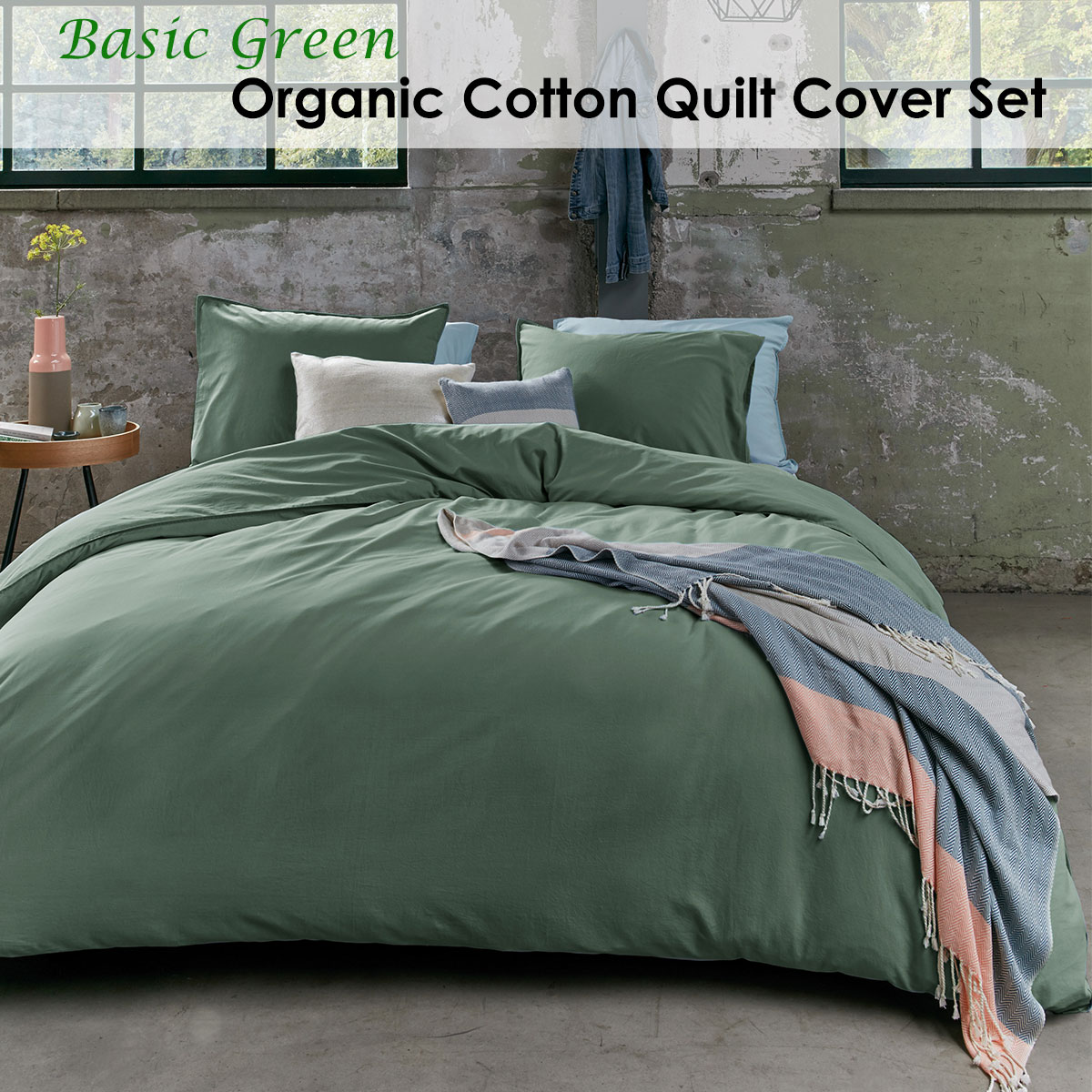 Bedding House Organic Cotton Basic Green Quilt Cover Set King — image 2