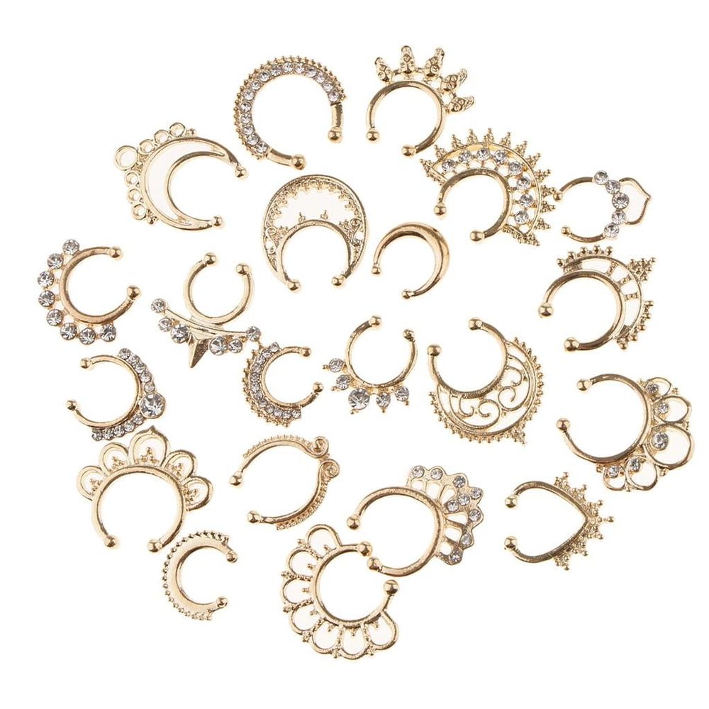 21Pcs Crystal Fake Septum Nose Studs - Crystal Rhinestone No Piercing Body 21pcs Gold