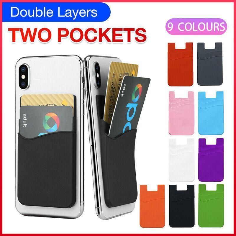 Silicone Phone Card Holder Double Layer Adhesive Wallet with 3M Backing - Black — image 2