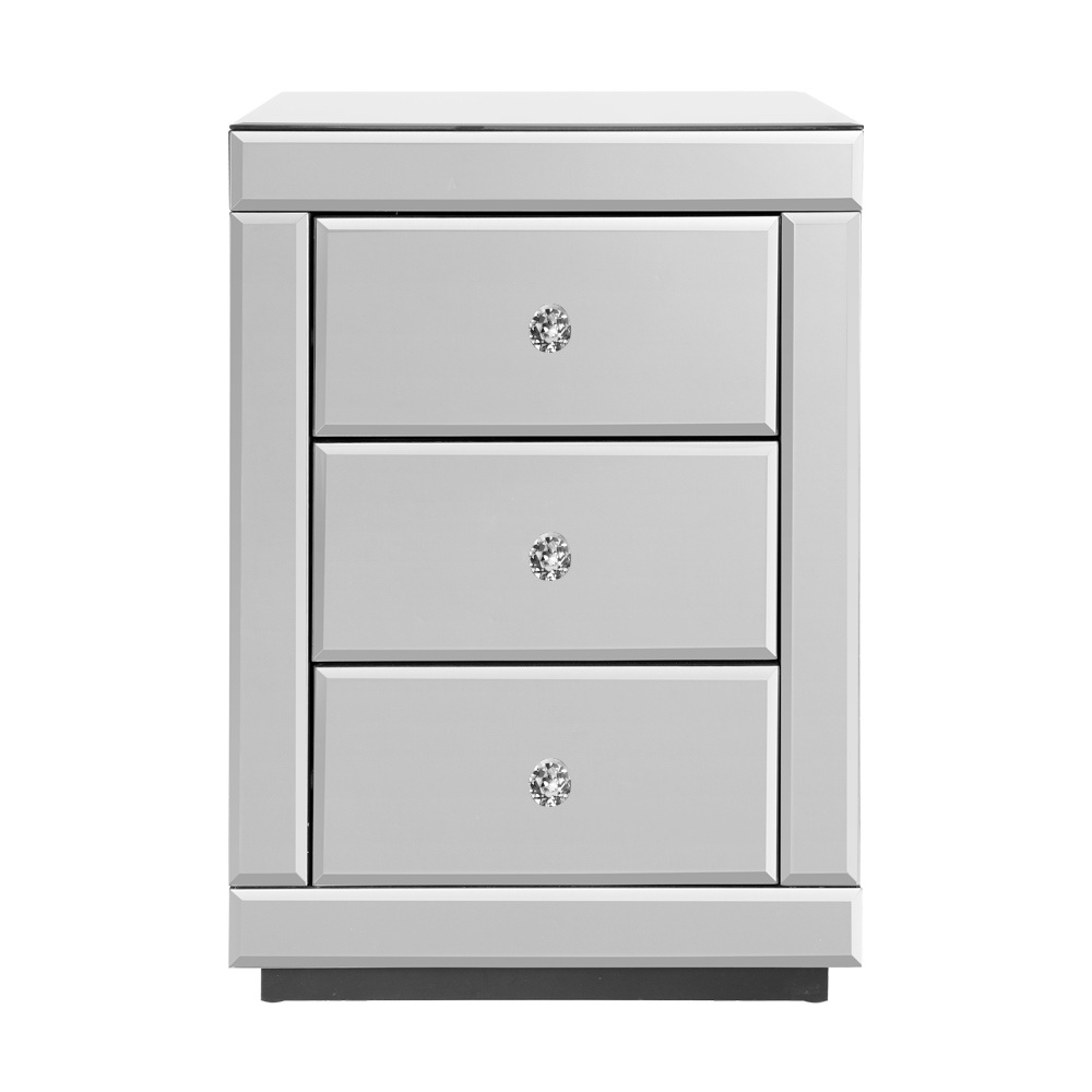 Artiss Set of 2 Bedside Table 3 Drawers Mirrored Glass - PRESIA Silver โ image 3