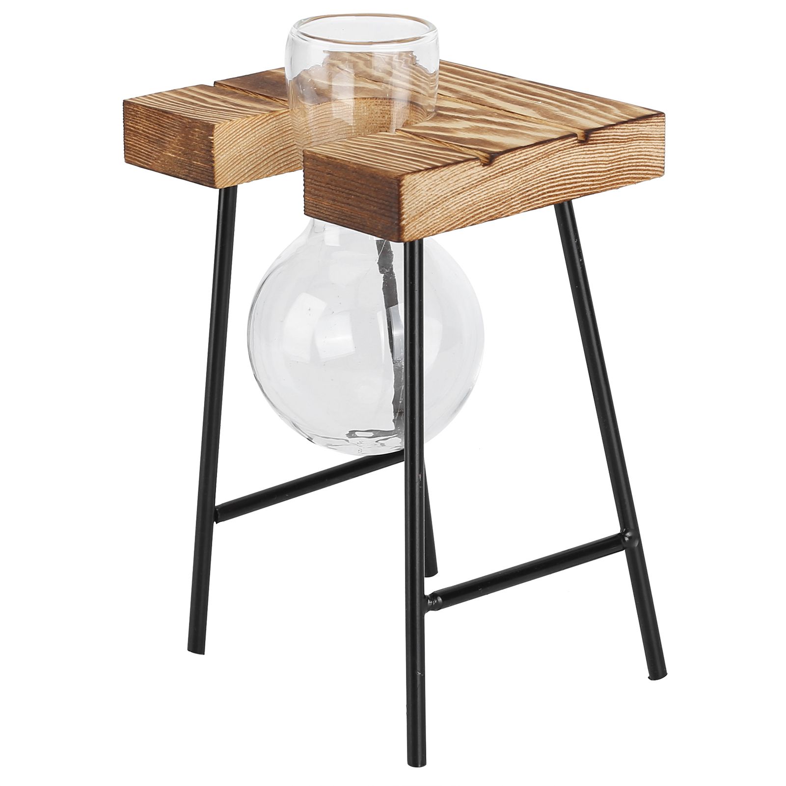 Desktop Glass Planter Wooden Stand Bulb Glass Vase Hydroponics Plant Planter for Home Office Garden1 Bottle — image 6