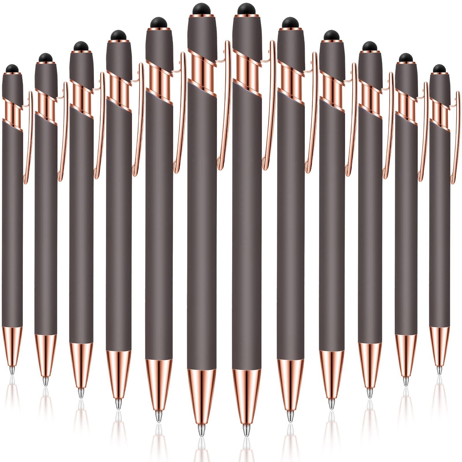 12 Pieces Ballpoint Pen with Stylus Tip, 1.0 mm Black Ink Metal Pen Stylus Pen for Touch Screens, 2 in 1 Stylus (Gray)