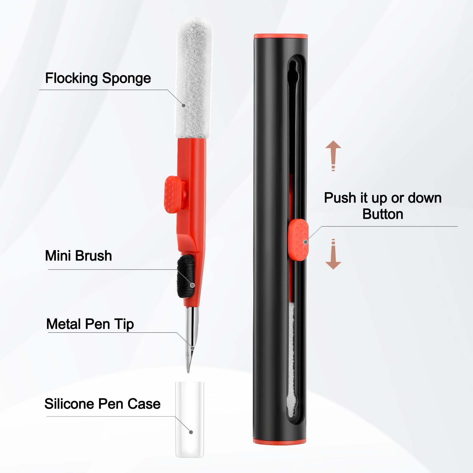 Cleaning Kit - Cleaner Kit with a Mini Soft Brush, Flocking Sponge & Metal Pen Tip - Cleaning Tool Kit for Headphone Cases -Black — image 3