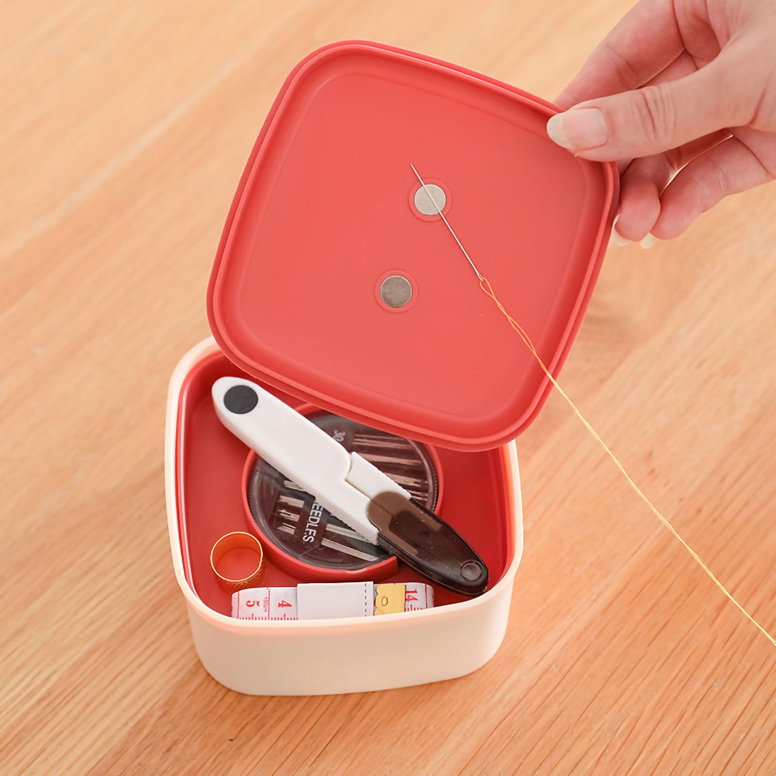 Magnetic Sewing Box PP Polyester Colorful Multifunctional Scandinavian Style Craft Storage Box for Home Pink and Purple — image 3