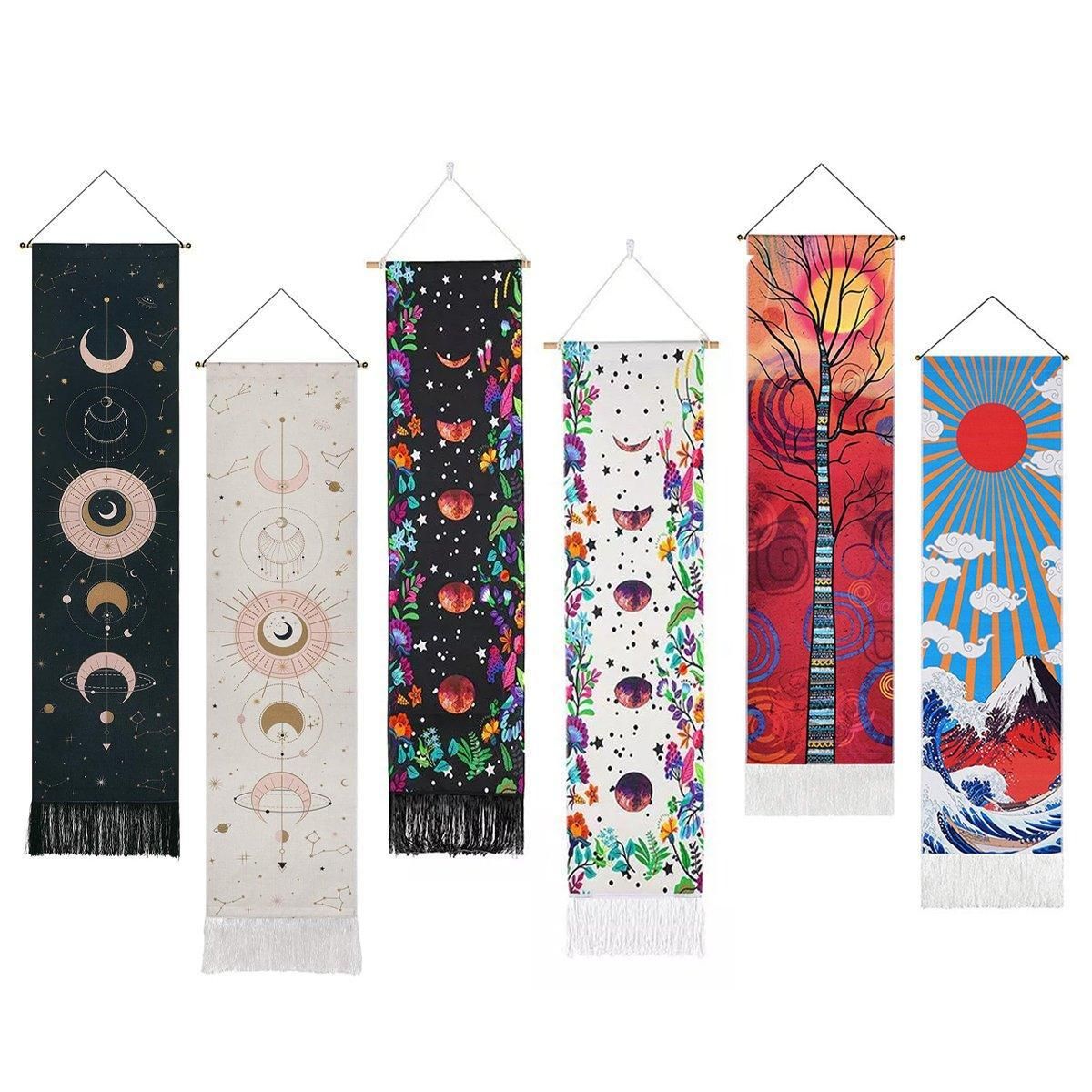 Bohemian Wall Hanging Tapestries Vintage Wall Decor Moon Phase Wall Art Decor - Flower-Black — image 3