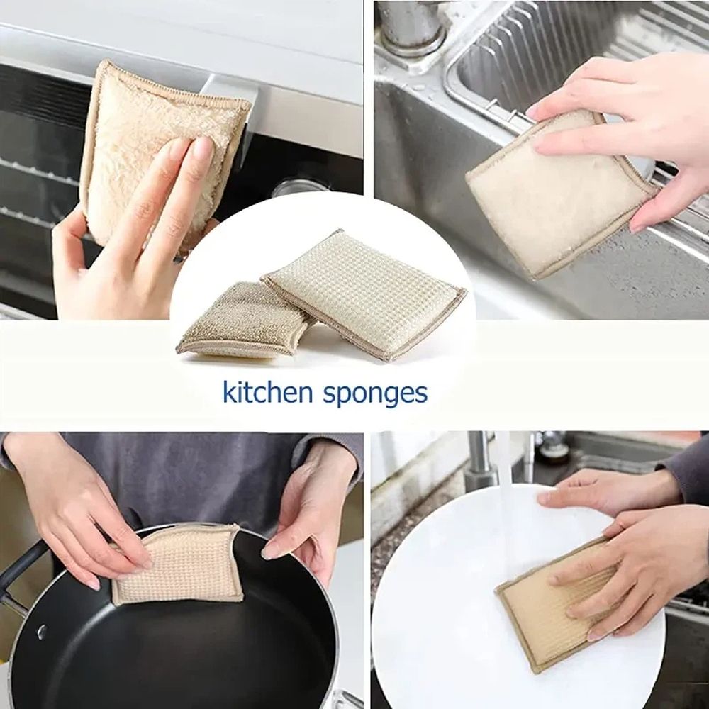 6PCS Bamboo Fiber Sponge Wipe Non-Stick Oil Magic Wipe Scouring Pad Kitchen Dishwashing Brush Pot Cleaning โ image 5
