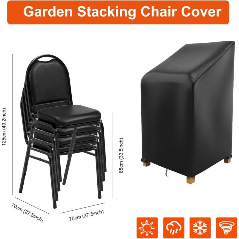 Garden Chair Cover, 420D Oxford Waterproof Stackable Outdoor Chair Cover, Black, 70 x 85/125 cm — image 4