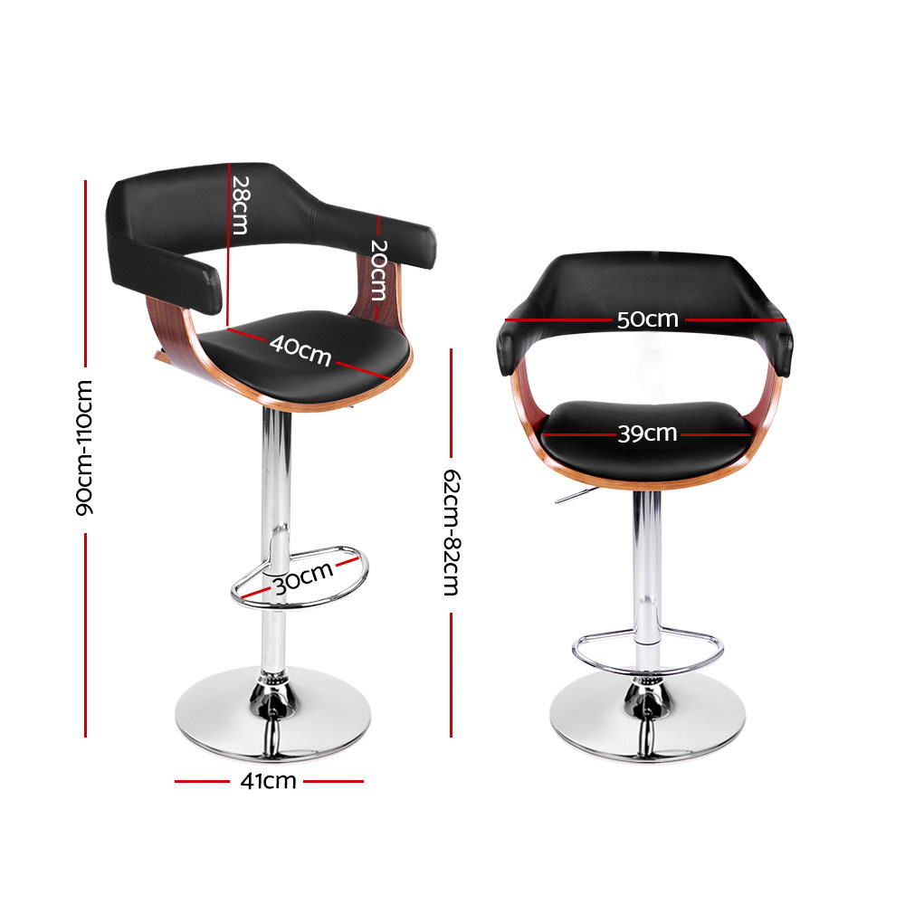 Artiss Bar Stools Gas Lift Leather w/Armrest Black โ image 2