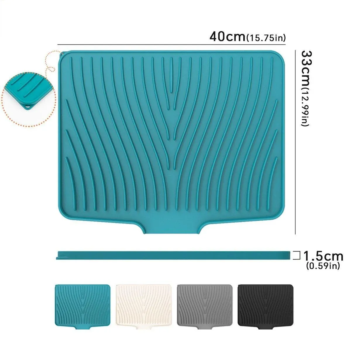 Silicone Dish Drying Mat Heat Resistant Draining Slope Pad for Kitchen Counter - Green — image 3