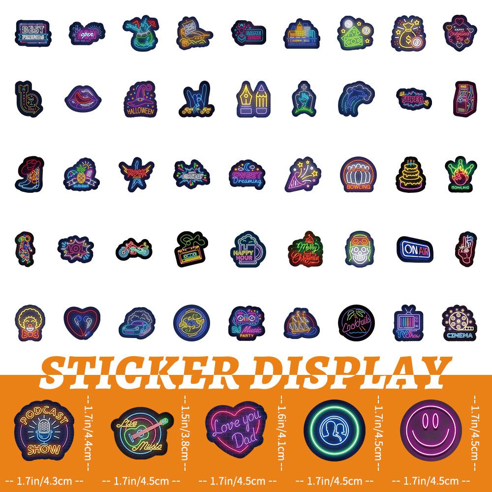 100Pcs Neon Style Stickers Decals, Cool Neon Light Stickers, Waterproof Vinyl Stickers for Laptop Water Bottle Guitar Skateboard — image 4