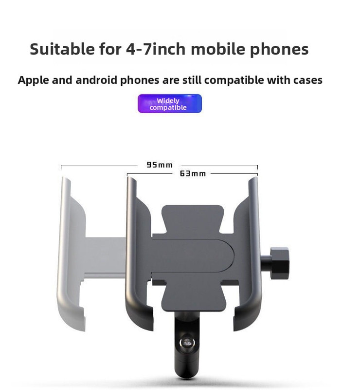 Universal Aluminium Motorcycle Phone Holder Handlebar Mount 360 Rotation Anti-Shake CNC Metal for Bike Scooter 4-7 Inch Phones Black โ image 2