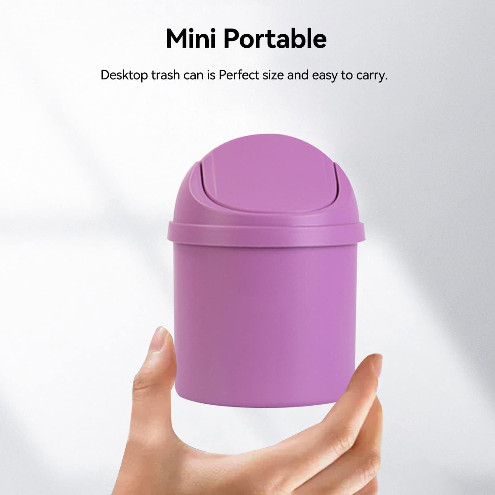 Plastic Trash Can Household Mini Trash Can | Small Paper Basket with Lid on The Living Room Table Four Colors (Color: Purple) โ image 3