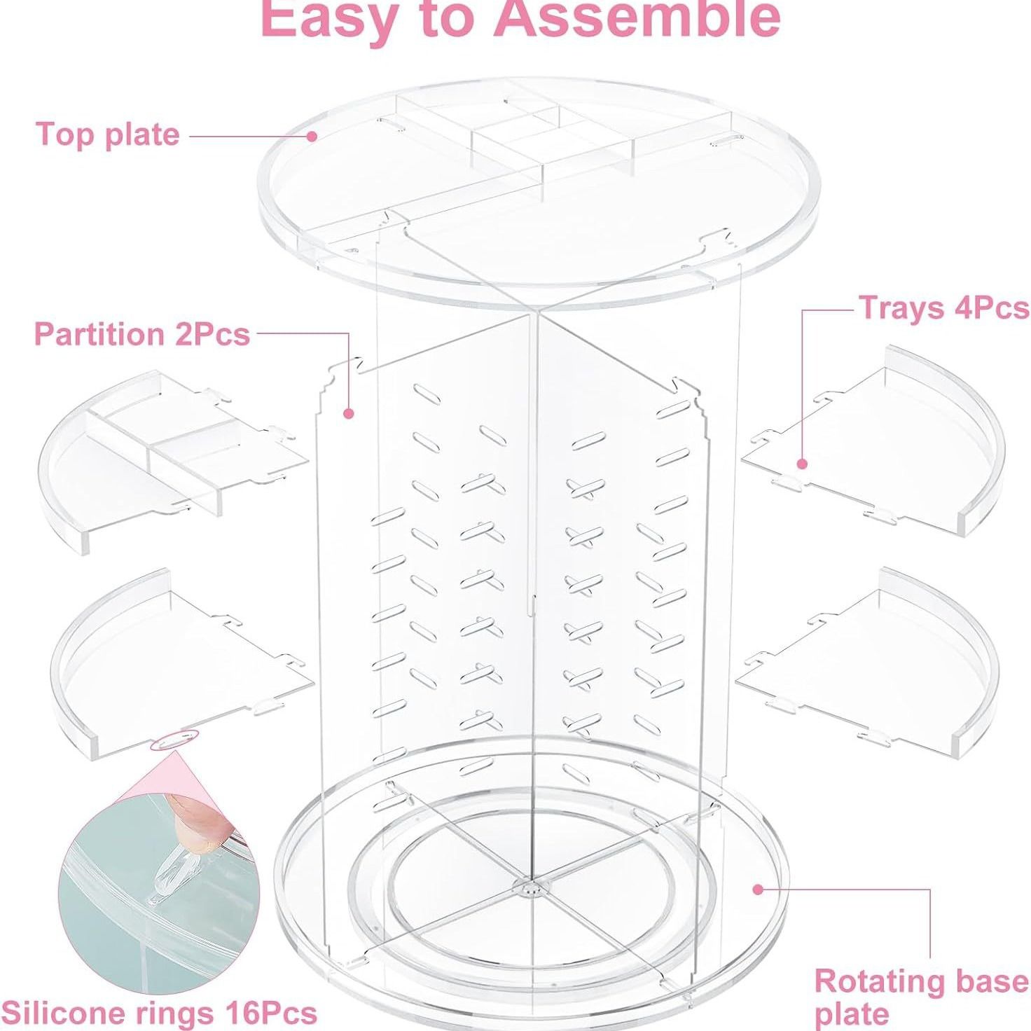 Rotatable Makeup Organizer Storage Box 360° Desktop Makeup Brush Holder Set with 3 Tier Round Cosmetic Display Stand — image 2