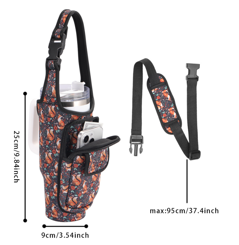 Black-yellow Sunflower White Insulated Tumbler Carrier Pouch with Adjustable Strap & Pocket โ image 2