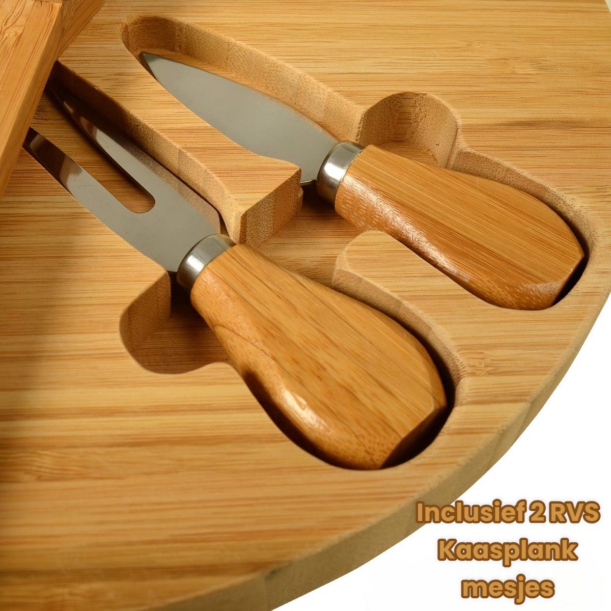 Bamboo Cheese Board Set With Hidden Drawer And 2 Stainless Steel Cheese Knives, Serving Platter For Charcuterie Snacks Fruit And Parties, Natural โ image 3