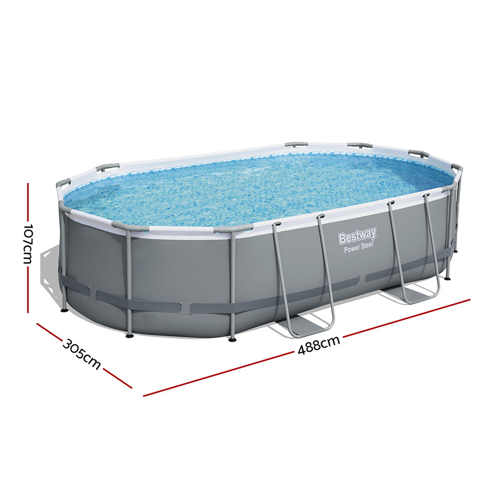 Bestway 488x305x107cm Swimming Pool Steel Frame Set w/ Pump Filter Ladder Cover — image 2