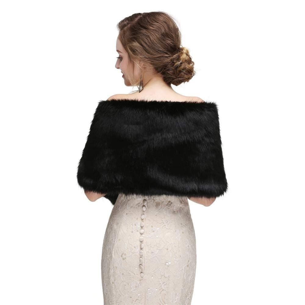 Black Faux Fur Scarf Shawl for Women, Warm Long Large Bridal Shoulder Warmer for Party Wedding Evening Dress Winter Use — image 5