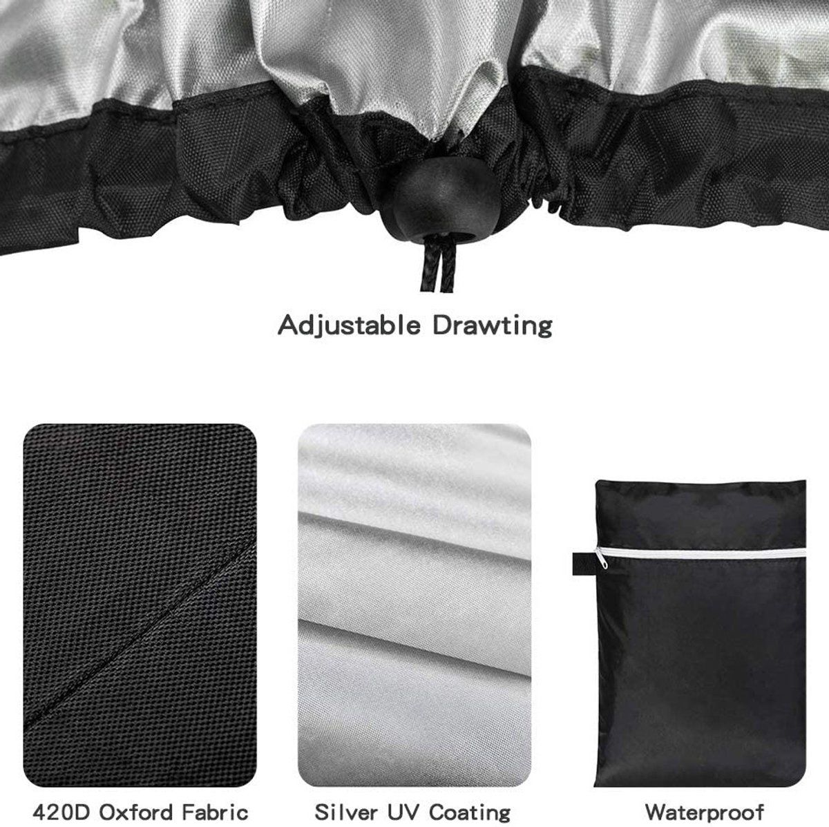 Barbecue Cover, BBQ Cover, Waterproof, 420D Gas Grill, With Adjustable Cord, UV Protection, Windproof, Round Dustproof 77 × 90 cm — image 4