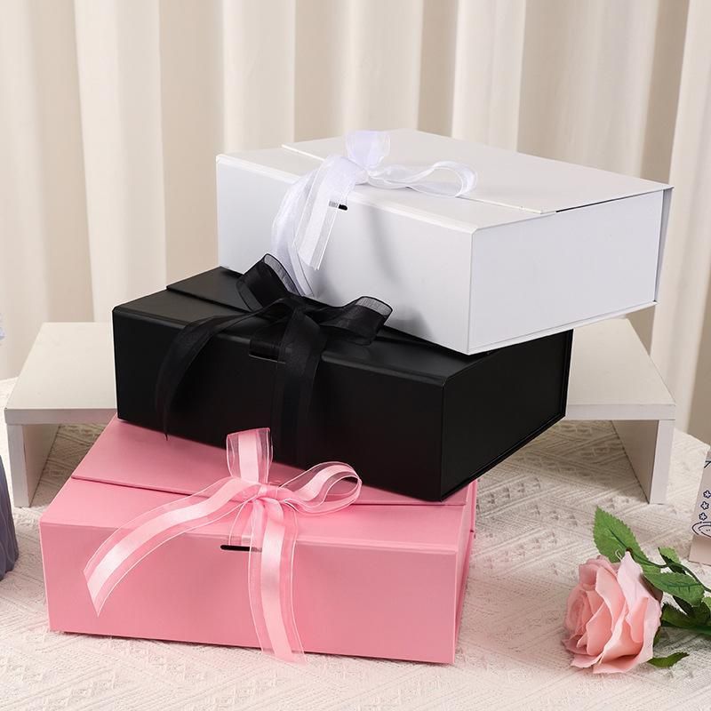 Elegant Ribbon Flip Folding Gift Boxes Multiple Colors High-Quality Cardboard - Orange — image 6