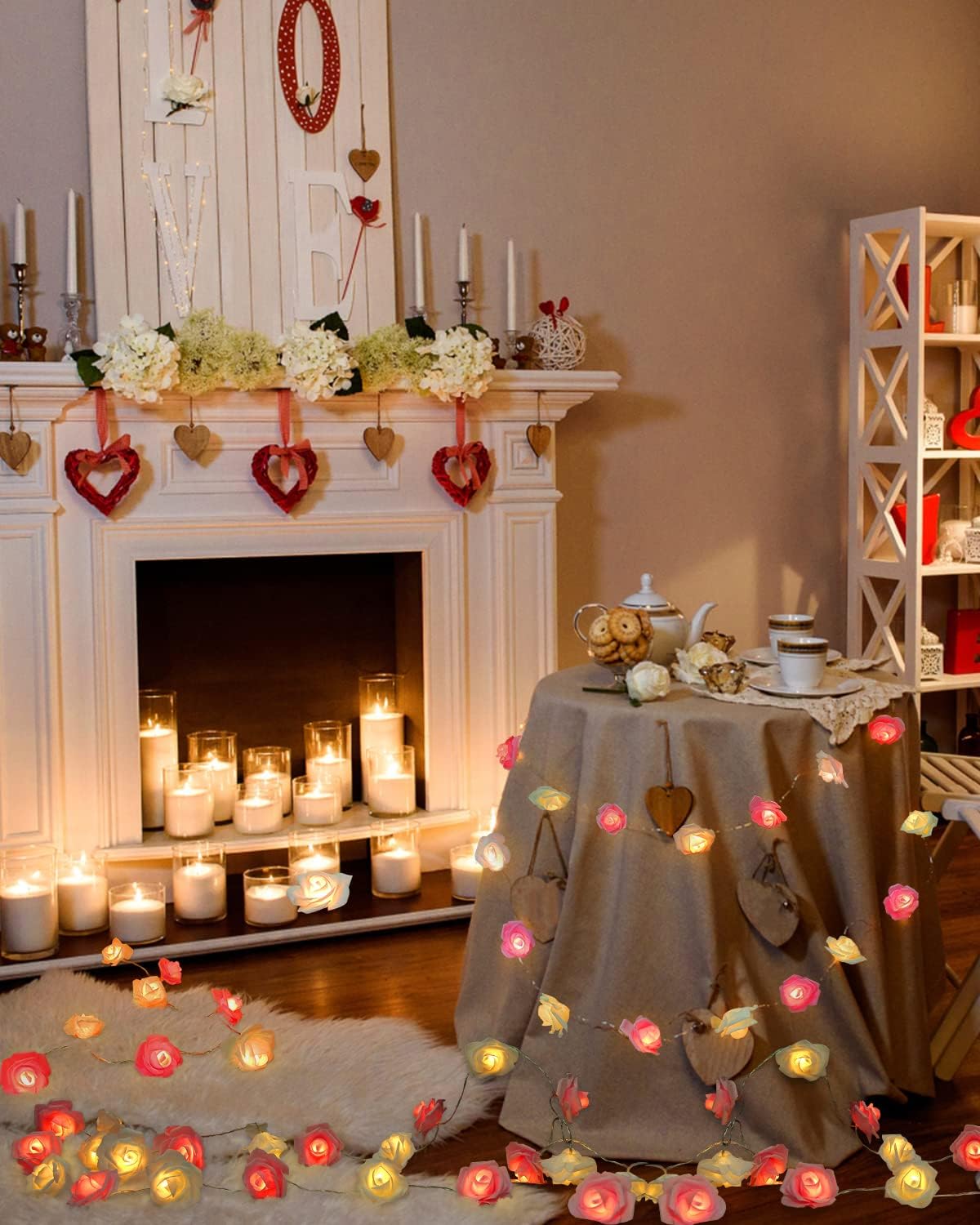 1 Piece Pink and White Rose LED Fairy Lights for Bedrooms, Weddings and Party Decor, Decorative Flower String Lighting for Indoor Ambience — image 6
