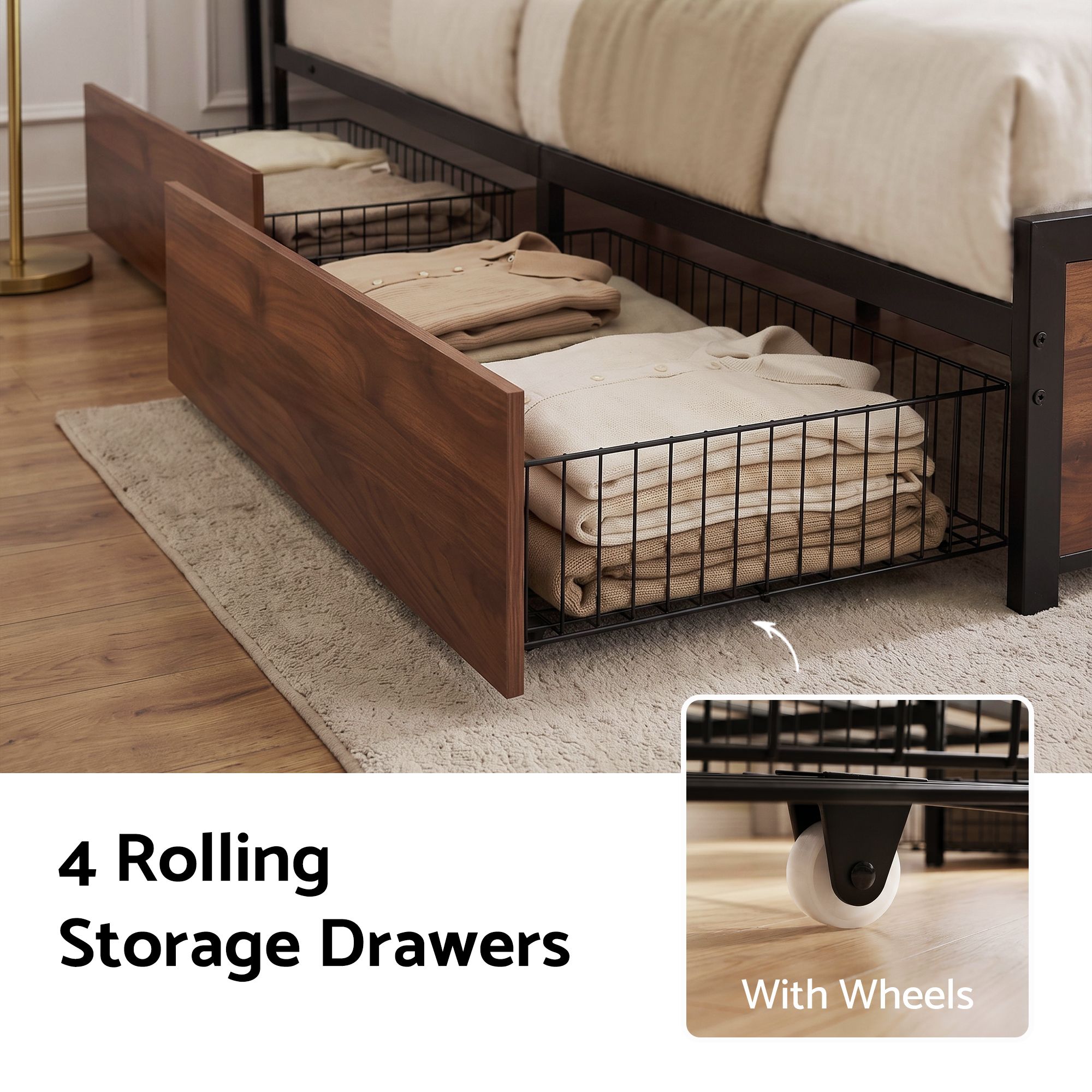 Artiss Double Bed Frame with Charging Station 4 Drawers Storage Oak — image 6