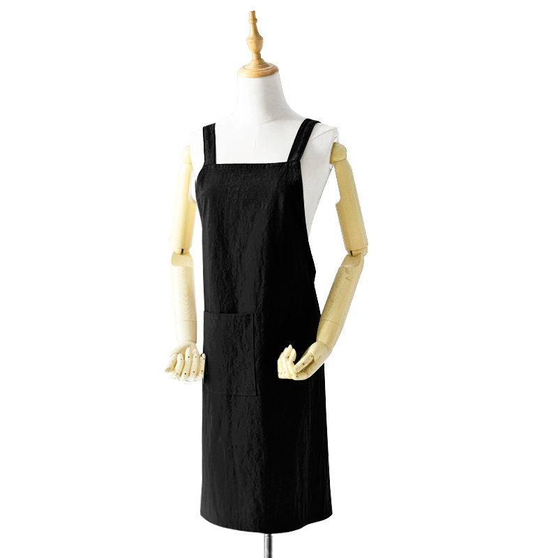 Black Cotton Linen H-Back Apron - Solid Color Kitchen Cooking Apron with Pocket โ image 2