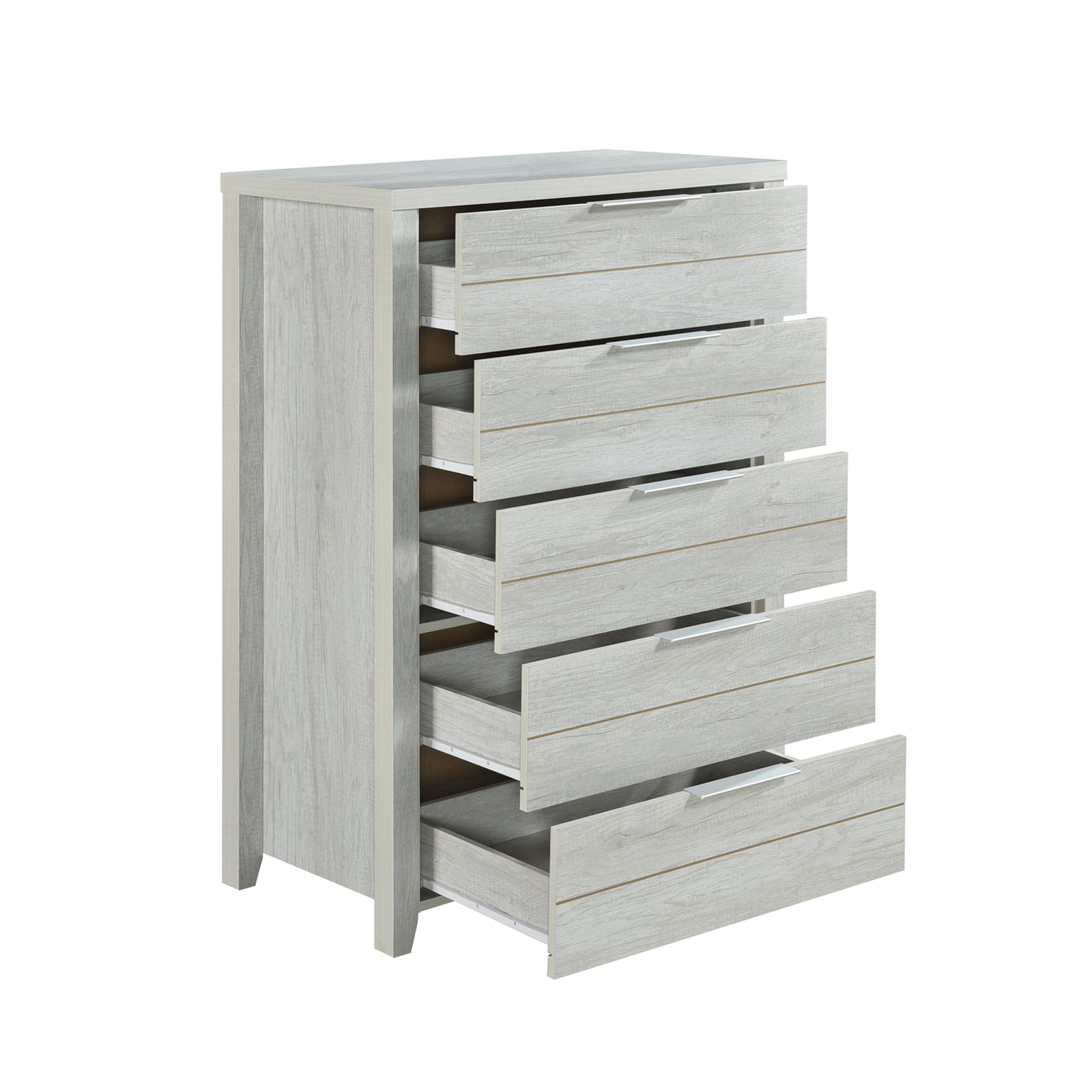 Tallboy with 5 Storage Drawers Natural Wood like MDF in White Ash Colour — image 2