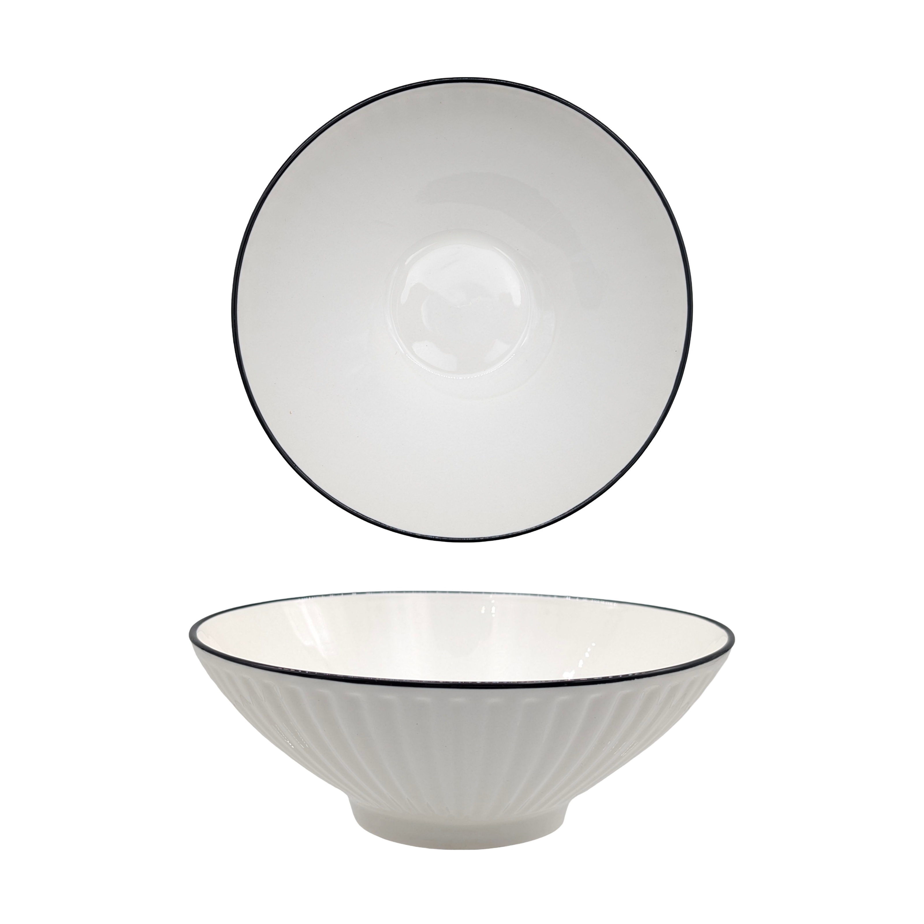 bulk 24 Sorrento Porcelain Embossed Soup Bowl w Black Rim 8" 20cm