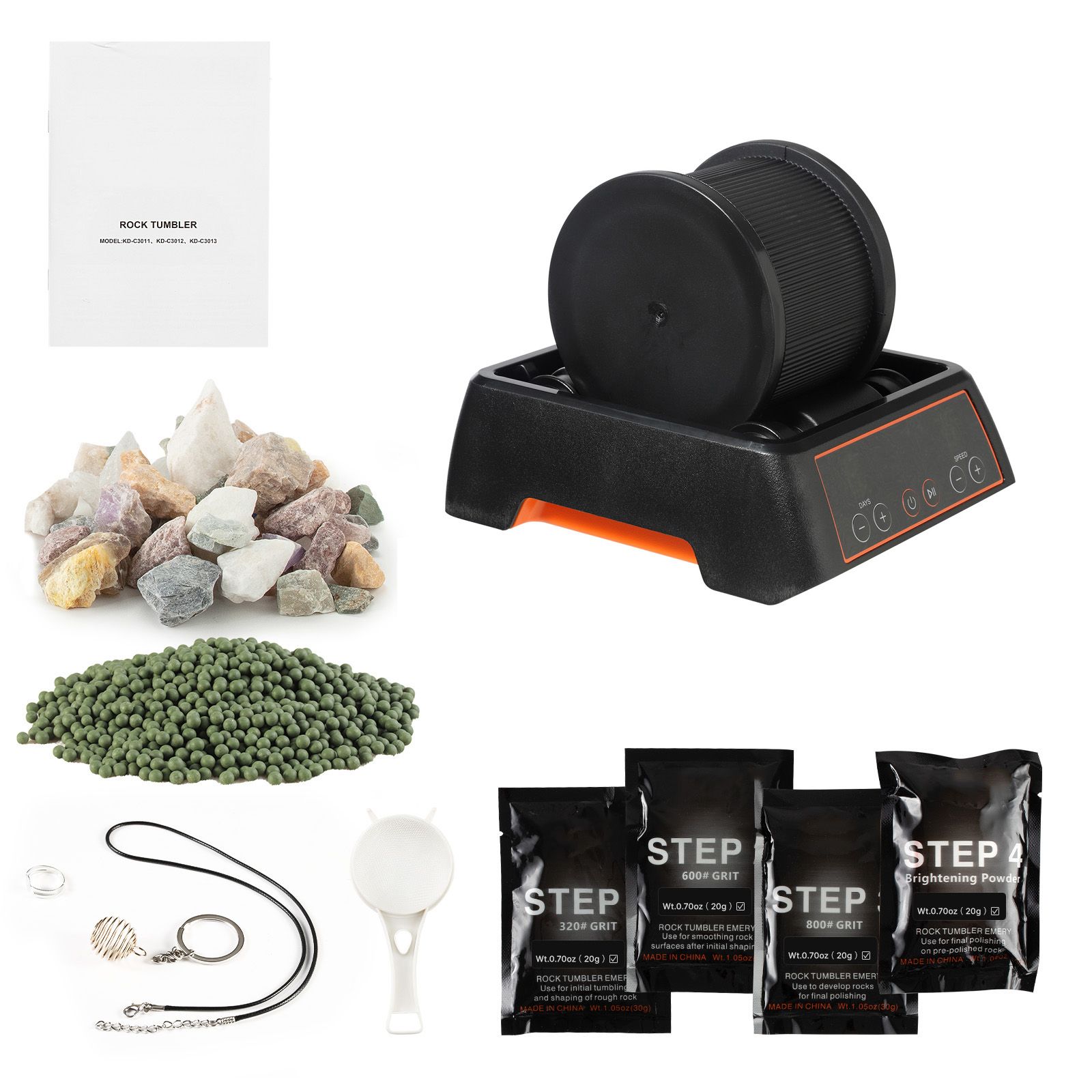 Rock Tumbler, 0.45kg Rock Polishing Machine, Rocks Tumbling Kit with 4-Speed Adjustment, 1โ9 Day Timer, Direct Drive Motor Rocks Polishing Kit for Rose Quartz