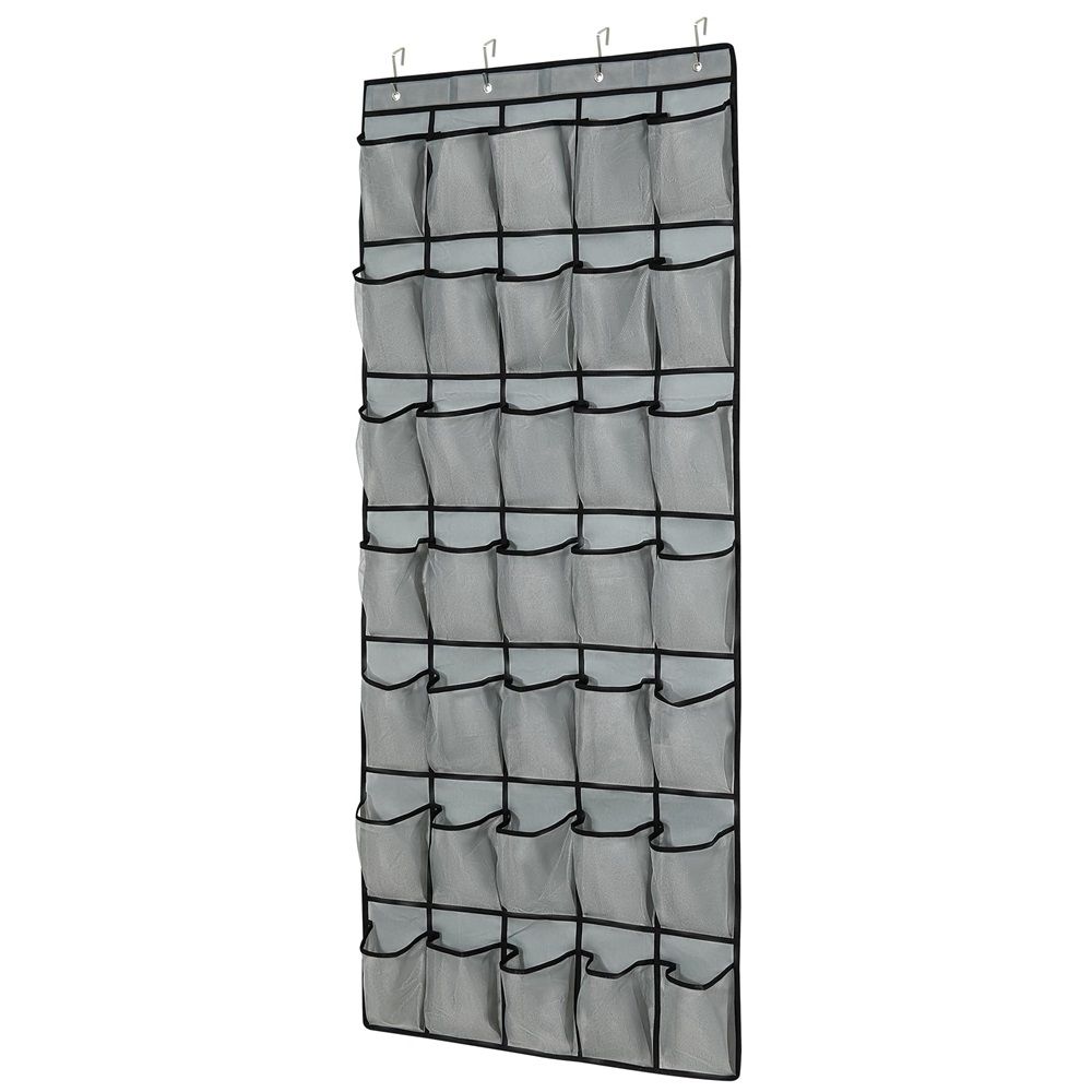 1 Pack 35 Breathable Mesh Pockets Large Hanging Shoe Organizer Over The Door Shoe Rack for Closet Door Storage Shoe Holder Hanger, 4Hooks, Grey (67.9''