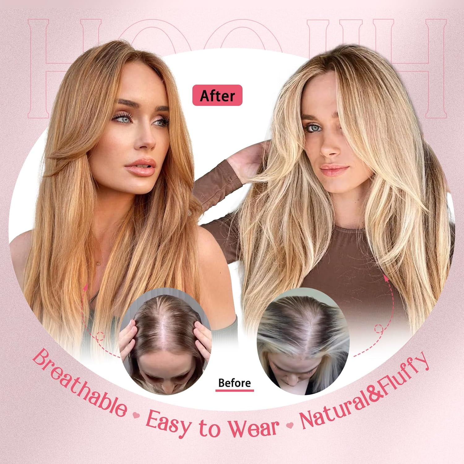 Long Layered Hair Topper with Bangs for Women with Thinning Hair, 14 Inch Slightly Curled Ends Synthetic Fiber Wiglets - Gray with Warm Brown Mixed 14 โ image 4