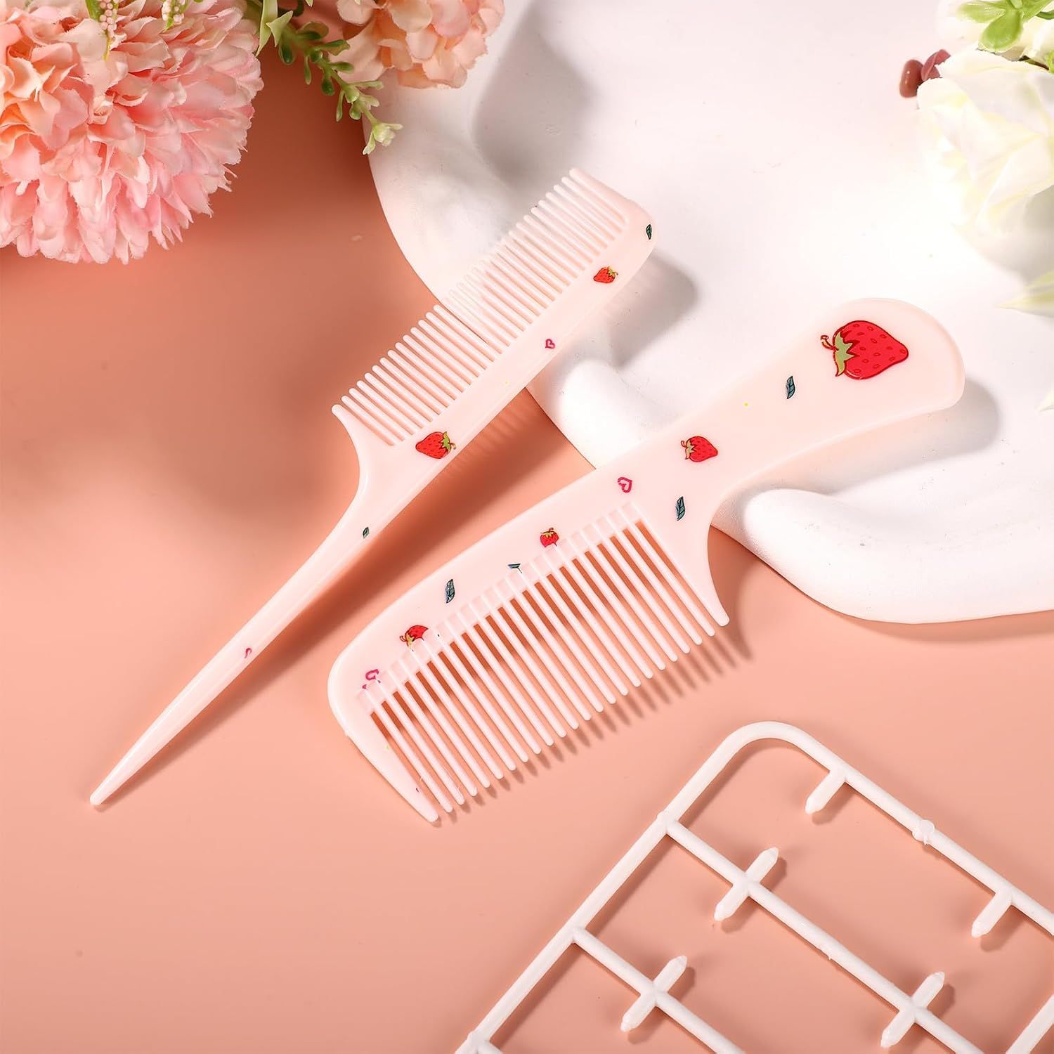 2pcs Cute Hair Comb Set, Pink Strawberry Baby Comb Fine Tooth Comb & Rat Tail Comb Toddler Tiny Hair Comb Small Girls Comb Plastic Mini Kids Comb Hair Parting — image 4