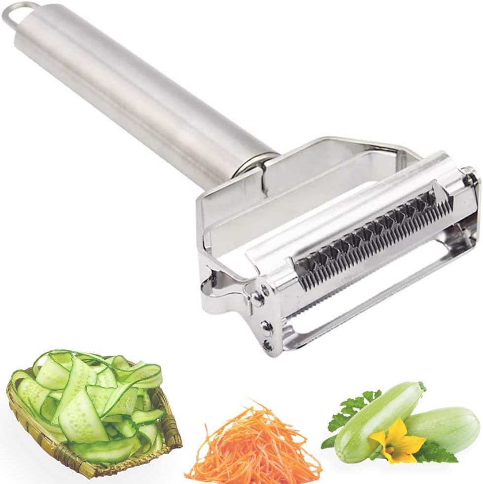 DenSan KG1009 Stainless Steel Julienne Peeler & Vegetable Peeler Multifunction Double-sided Blade Vegetable Cutter and Fruit Slicer Dual Blade(Silver)