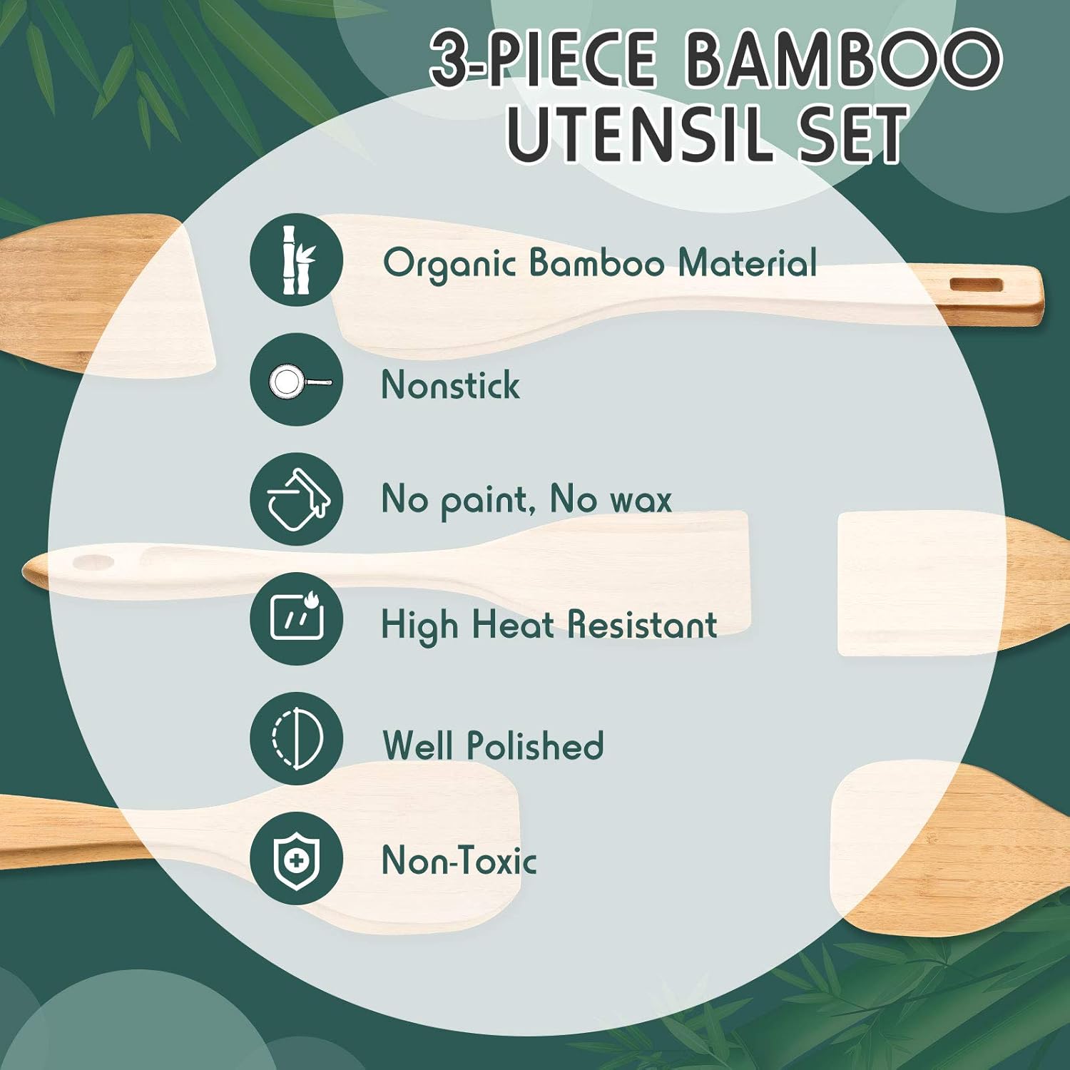 3 Pieces Bamboo Cooking Spatula and Paddle Set Bamboo Turner Wok Spatula Spoon Heat Resistant Kitchen Utensil for Nonstick Cookware, 3 Styles โ image 3
