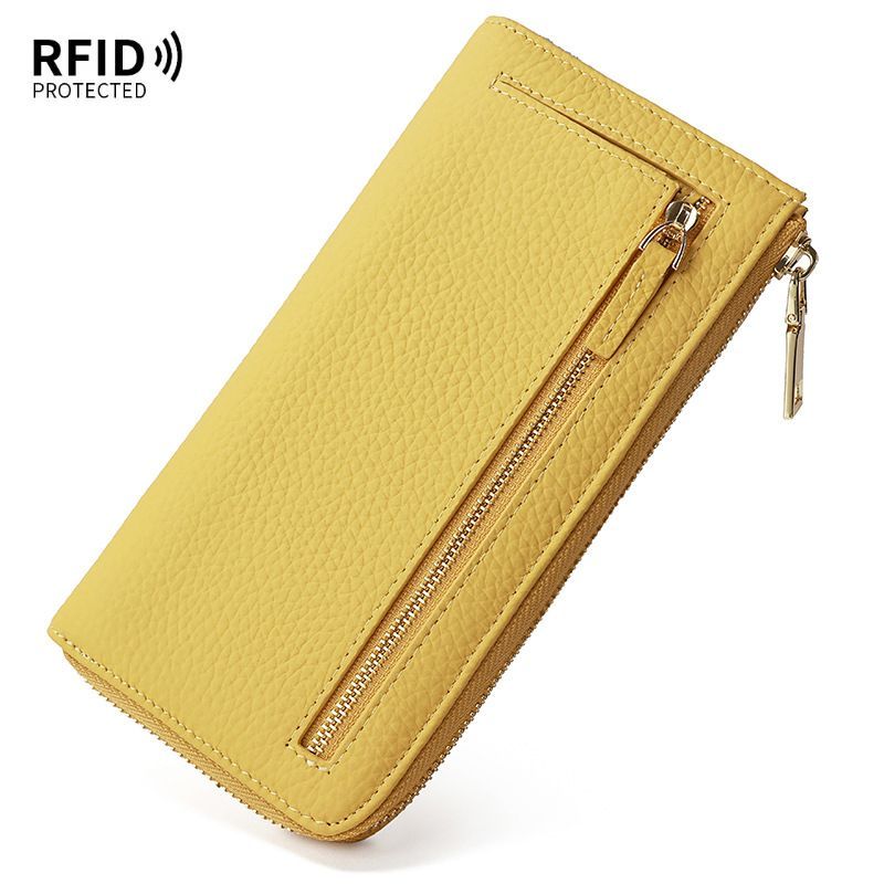 Genuine Leather Wallet RFID Blocking Wallet Long Zipper Clutch Women'S Phone - Pink - Size m — image 6