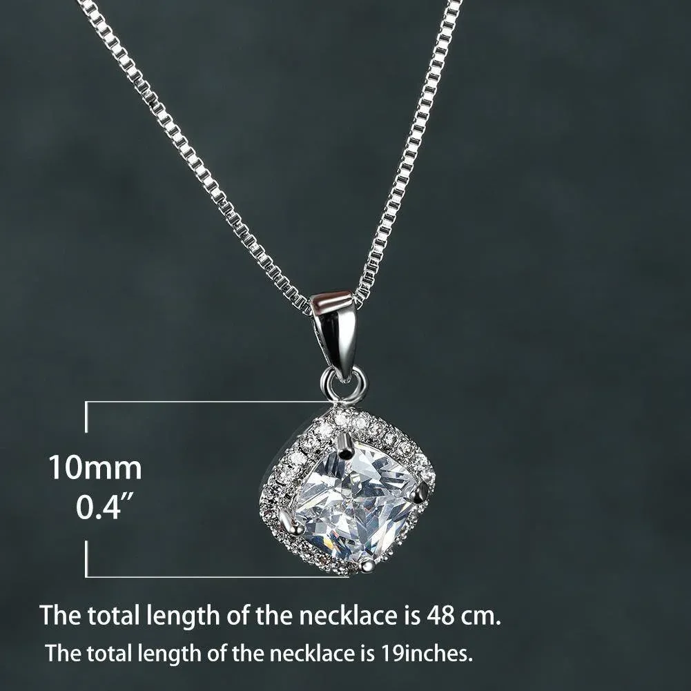 Fashion 925 Sterling Silver Stunning Square Cubic Zircon Pendant Necklace Chain - Blue โ image 5