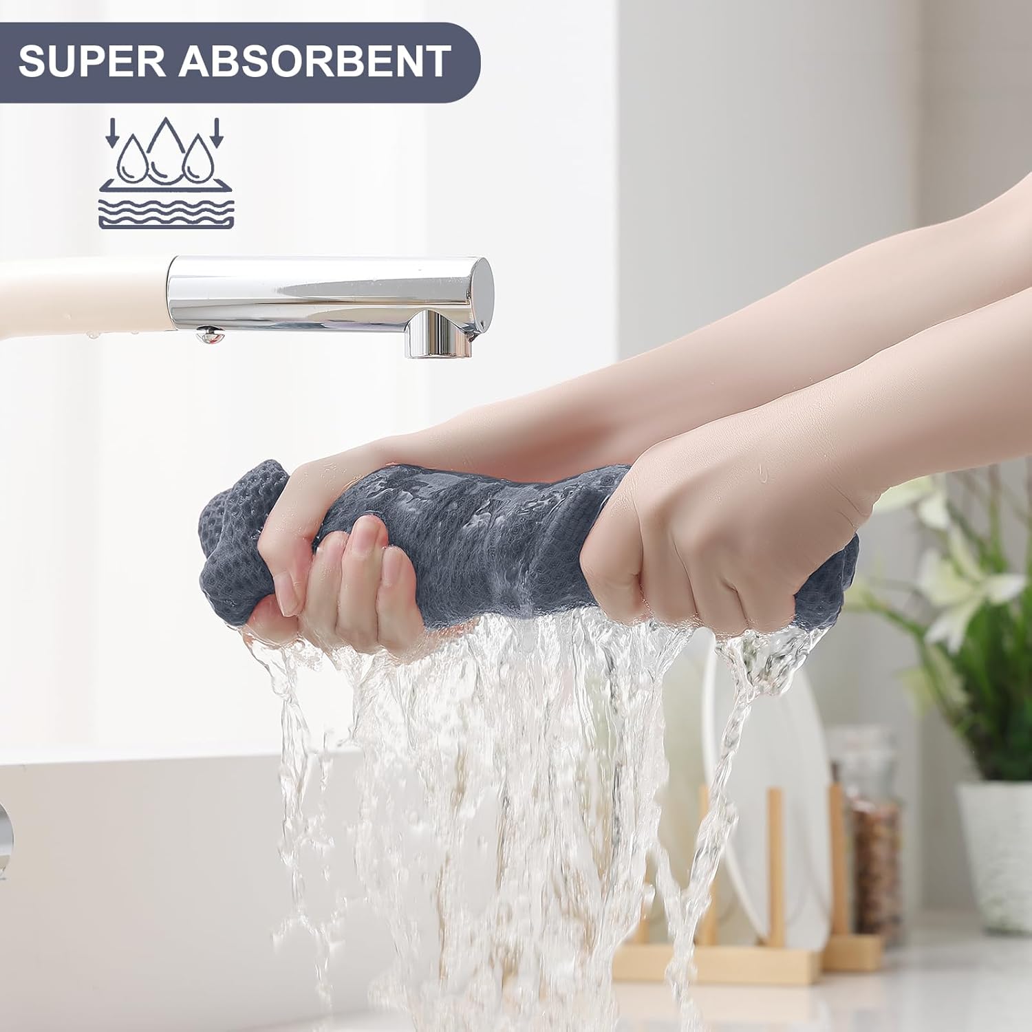 Homaxy Dishcloths Set, 12 x 12 Inches and 13 x 28 Inches, Set of 8 Bulk Kitchen Towels Set, Dark Grey and Premium Kitchen Towels(18”x 28”, 6 Pack), Grey — image 4