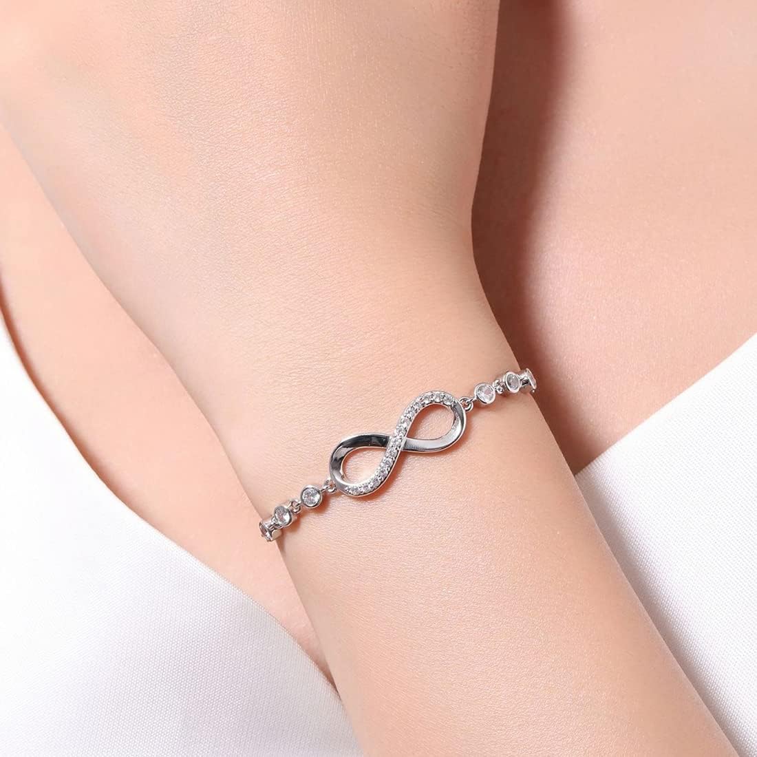 925 Sterling Silver Infinity Love Heart Bracelet with Cubic Zirconia Adjustable for Women โ image 5