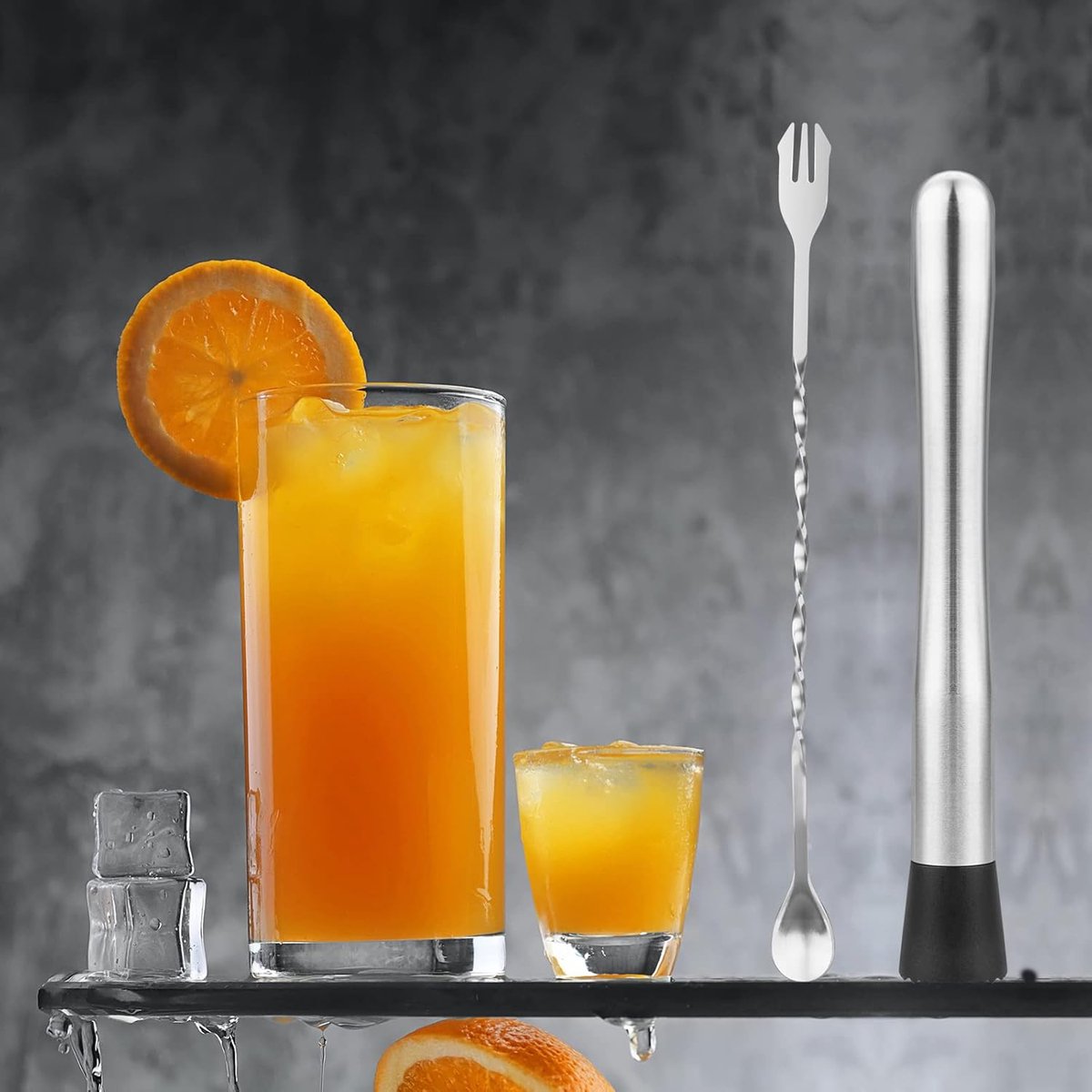Cocktail Muddler & Stirrer - 25 cm 2-in-1 Bar Tool - Stainless Steel with Long Handle - For Mojitos and Fruit Drinks — image 4