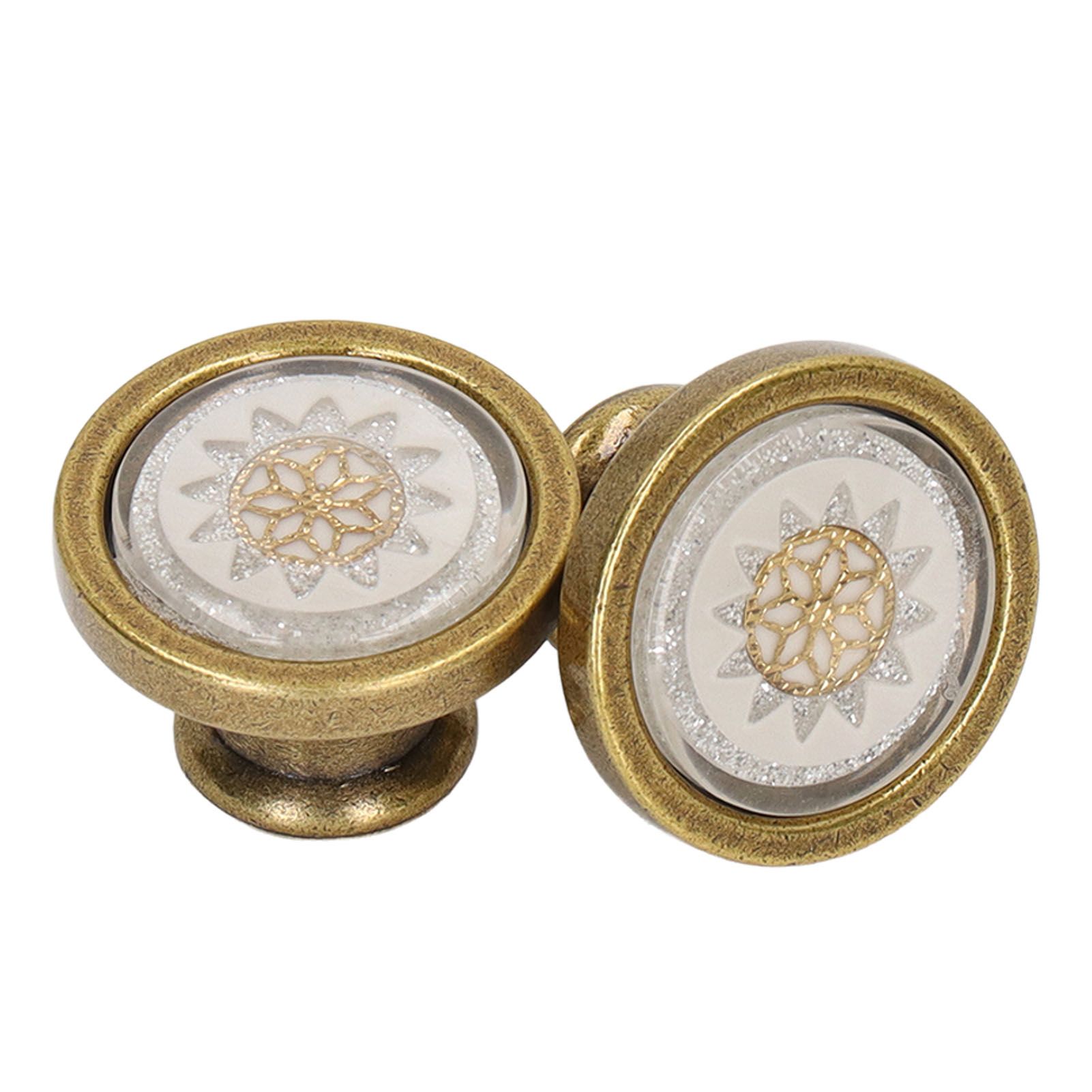 2 Sets Antique Furniture Hardware Handle Knob Zinc Alloy Round Single Hole Cabinet Door Handle Copper White — image 3