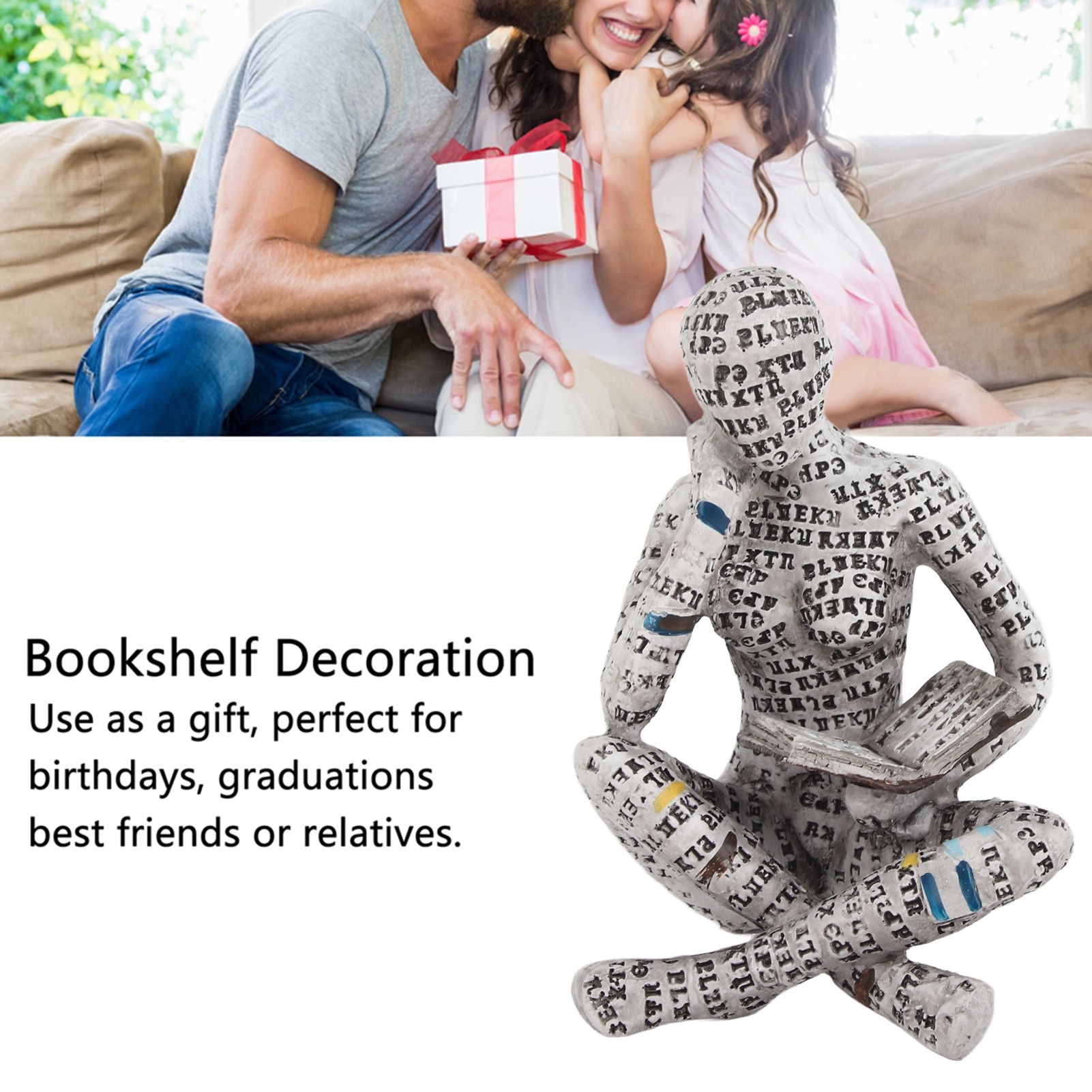 Resin Reading Woman Figurine Innovative Lady Reading Pulp Molding Bookshelf Ornaments for Home Decoration G — image 4