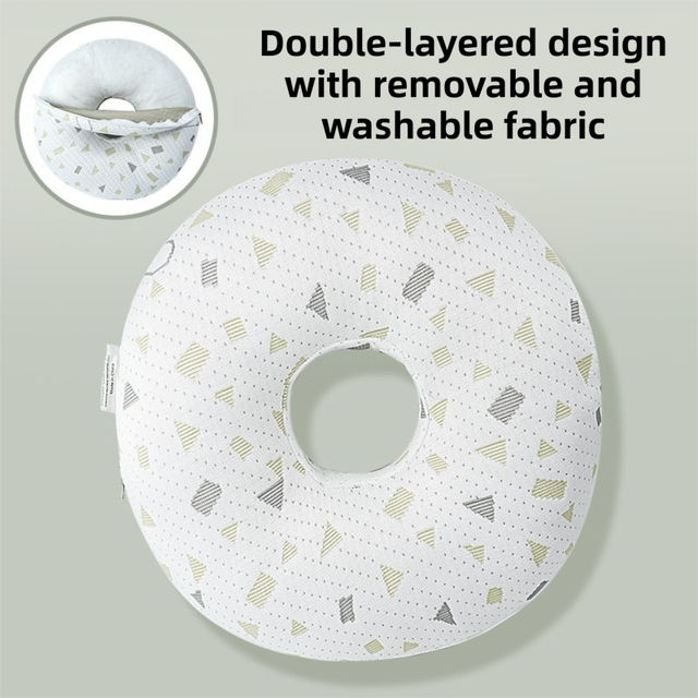 Boer Grey 30CM Round Ear Protection Pillow with Hole Design โ Milk Silk Removable Cover and PP Cotton Core, Side Sleeper Pillow & Neck Support Cushion for Ear
