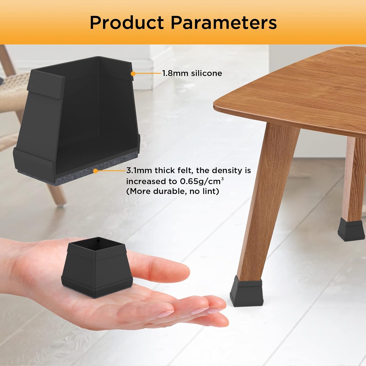 16 PCS Square Silicone Chair Leg Floor Protector, Chair Leg Cover, Furniture Leg Protector, Mobile Table and Chair Leg Cover, Protect The Floor from β image 5